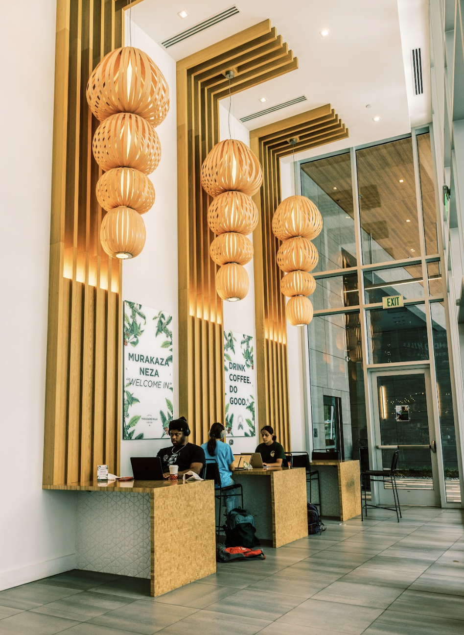 Community table at LOTH Spring St coffee shop Atlanta
