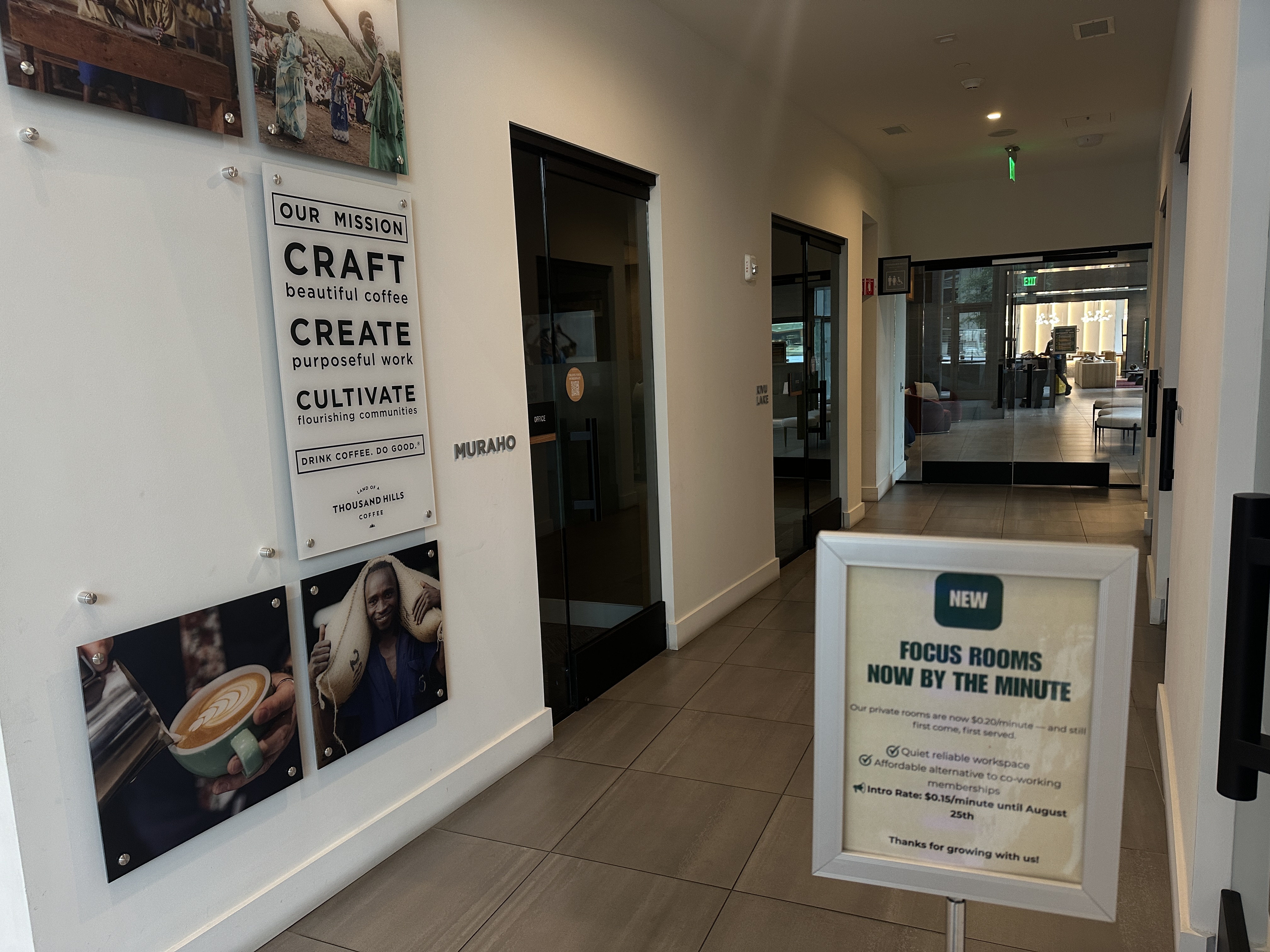 Quiet focus space in Atlanta coffee shop meeting room