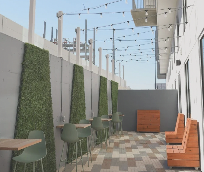 Street-side patio seating at LOTH Spring St coffee shop